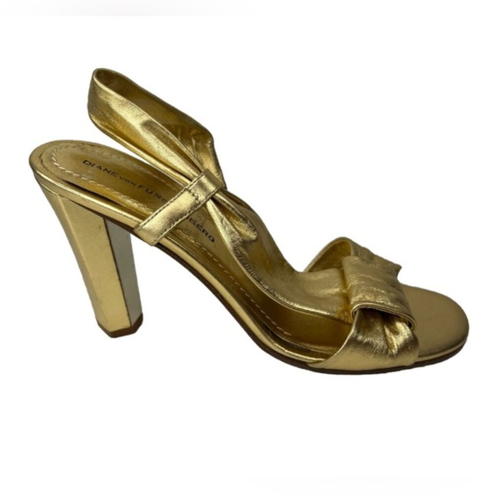 DIANE von FURSTENBERG Made in Italy 🇮🇹 Gold Designer Metallic Heels Size 7M